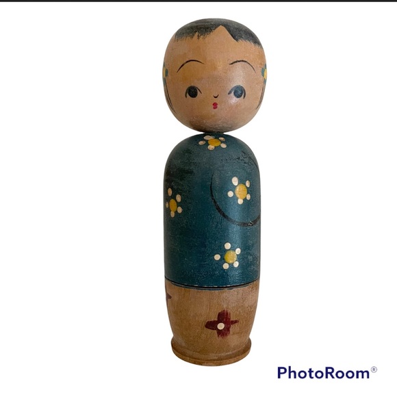 VTG Kokeshi Nesting Dolls Set, Bobble Head, Blue - Picture 4 of 10